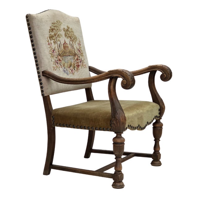 Vintage Danish Highback Armchair in Hand Woven Wool, 1950s For Sale