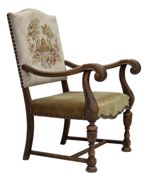 Vintage Danish Highback Armchair in Hand Woven Wool, 1950s