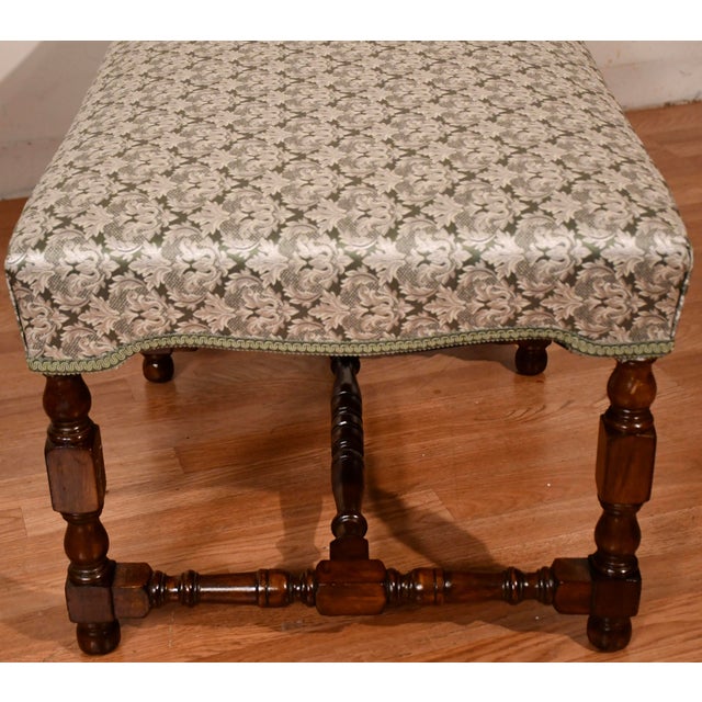 1900s Antique Jacobian Revival Walnut Turned Legs Window Bench / New Upholstery For Sale - Image 12 of 13