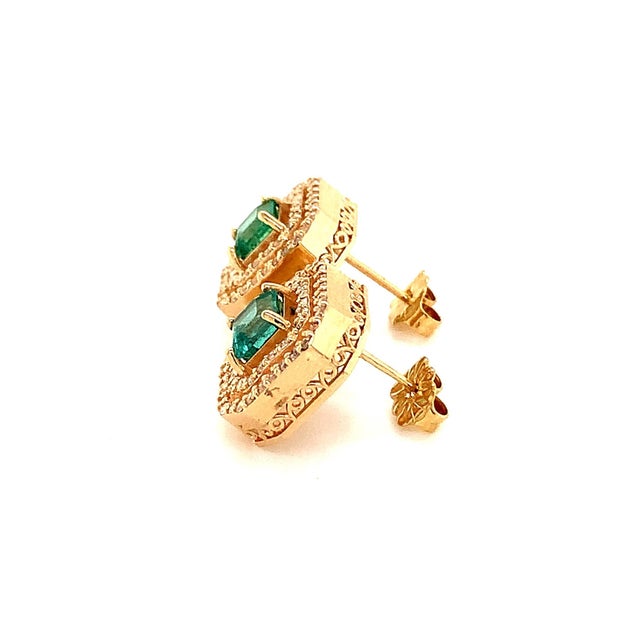Green Natural Emerald Diamond Earrings 14k Gold 1.52 TCW Certified For Sale - Image 8 of 12