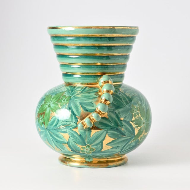Italian Green and Gold Vase from Maioliche Deruta, 1960s, in Very Good conditions. Designed 1950 to 1959 This piece has an...
