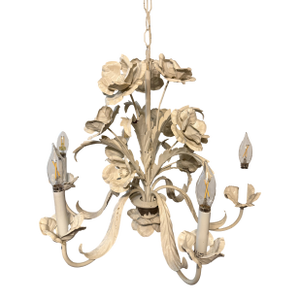 1960s Extra Large Vintage Toleware Chandelier 6 Bulb Flower