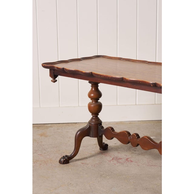 Early 20th Century Antique English Coffee Table With Scalloped Top + Carved Claw Feet For Sale - Image 5 of 9