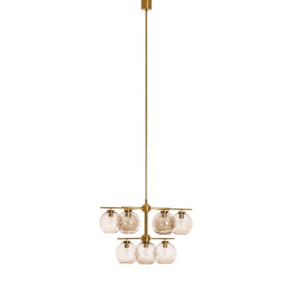 Large Brass Chandelier by Holger Johansson, Sweden, 1970s For Sale