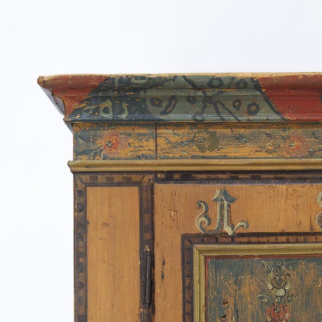 Antique Rustic Farmhouse Folk Art Painted Bridal Cabinet, 1822 For Sale - Image 13 of 18