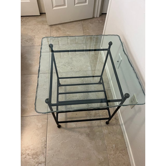 Mid-Century Modern 1990s Attributed to Charleston Forge Glass Top Iron Base Lamp Table For Sale - Image 3 of 12