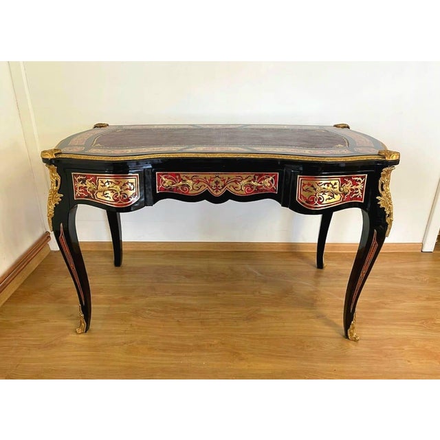 Make a bold statement with this magnificent French-style executive desk, expertly handcrafted from solid wood and finished...