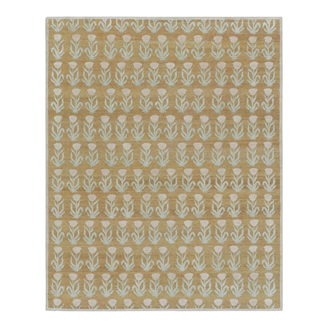 Rug & Kilim’s Block Print Rug Design with Pink and Green Floral Patterns - 8x10 For Sale