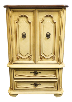 Stanley Furniture Solid Pecan Antiqued Yellow Cream Painted Mediterranean 39" Door Chest 4723-42