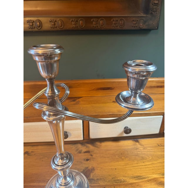 1930s Statement Circa 1930 Gorham Convertible Silver-Plate Triple Candelabras - A Pair For Sale - Image 5 of 18