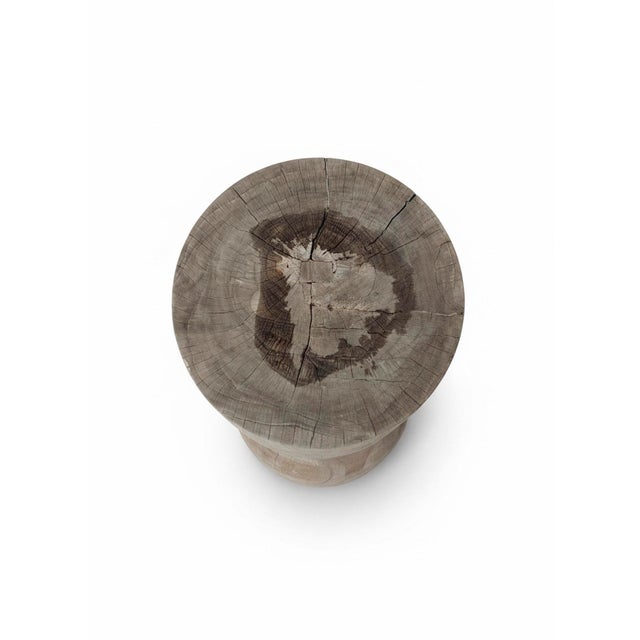Mid 20th Century Brutalist Weathered Teak Stools (Pair) For Sale - Image 5 of 6