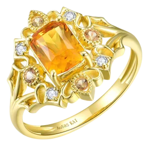 Kai Renaissance 1.66ctw Citrine Diamond Cocktail Ring in 14k Solid Gold, Size 6
