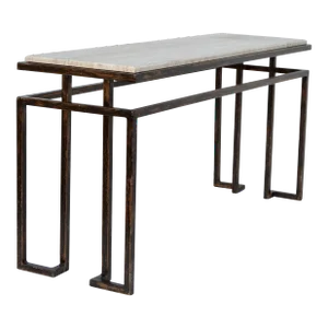 Roche Bobois Minimalist Floating Steel Console Black Bronze Finish & Travertine Top 1980