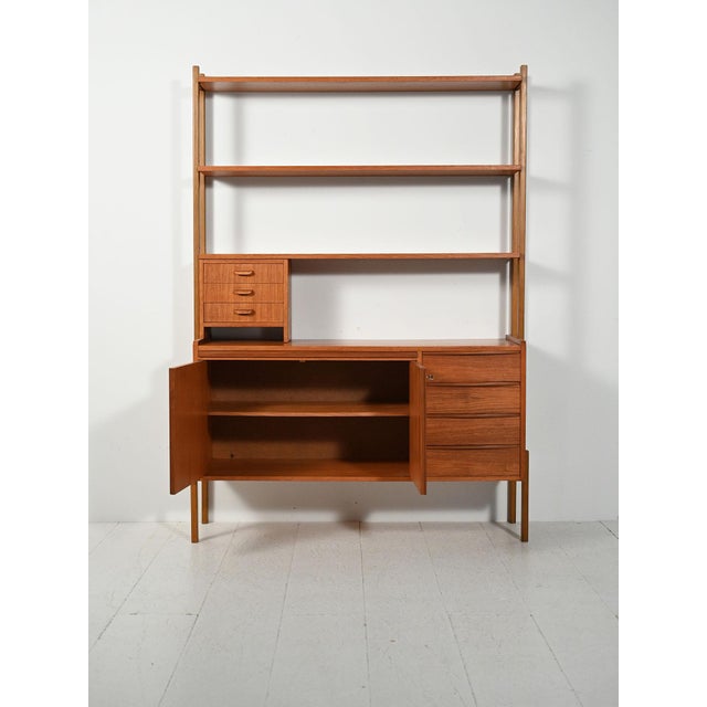 1950s Scandinavian Teak Bookcase with Pull-Out Desk, 1950s-1960s For Sale - Image 5 of 12