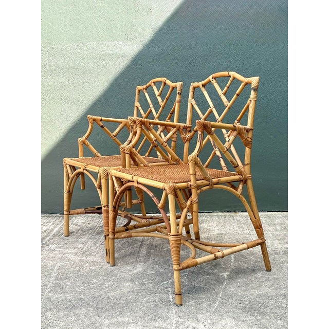Vintage Chinese Chippendale Rattan Dining Chairs For Sale - Image 11 of 12