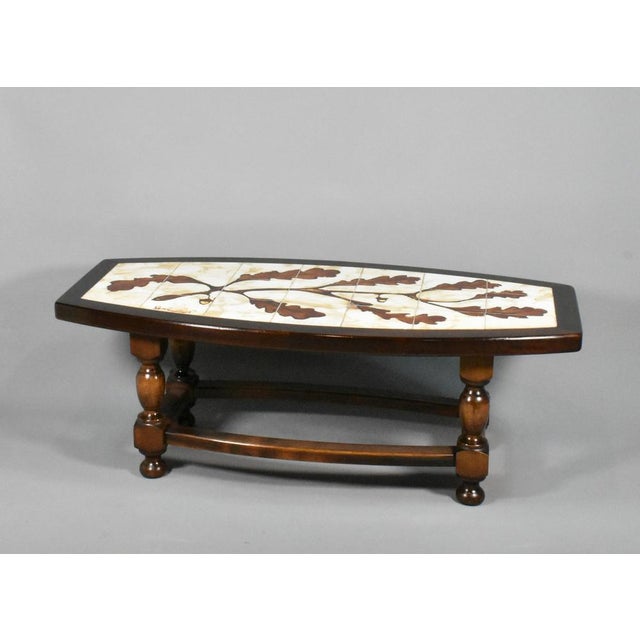 French Coffee Table with Tiled Signed Top, 1970s For Sale - Image 4 of 16