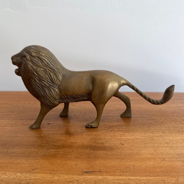 1980s Solid Brass Lion Figurine For Sale - Image 4 of 7