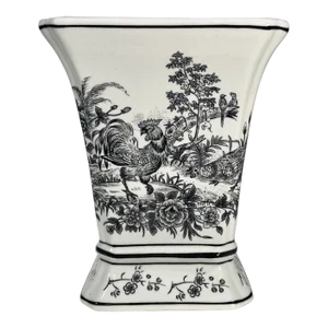Vintage Aux Au Provence Style Toile Cachepot Ceramic Black & White Rooster