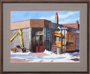 Whitney Industrial Realism Watercolor Landscape in the Snow 1989