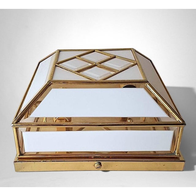 An elegant Italian flush mount ceiling light crafted from solid brass and frosted opaline glass, distinguished by its...
