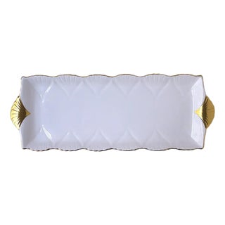 White and Gold English Porcelain Tray, Circa Early-20th Century For Sale