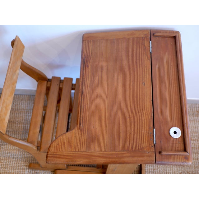 Wood Vintage French Wooden School Desk, 1950s For Sale - Image 7 of 14