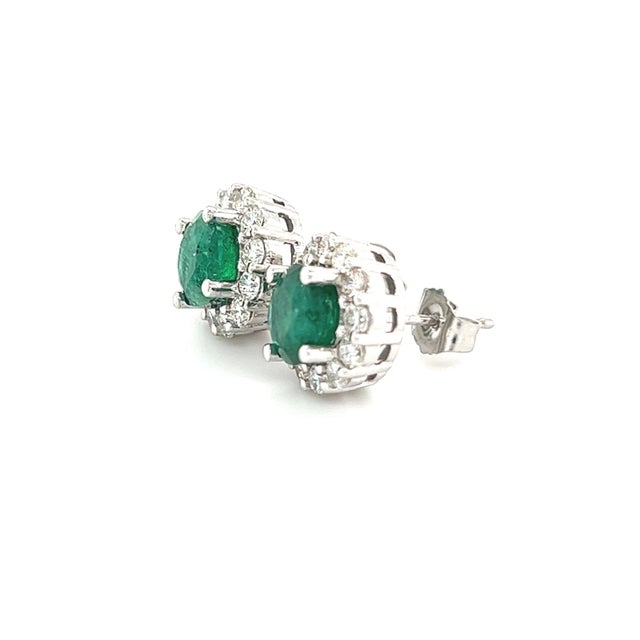 Metal Natural Emerald Diamond Earrings 14k Gold 3.02 TCW Certified For Sale - Image 7 of 12