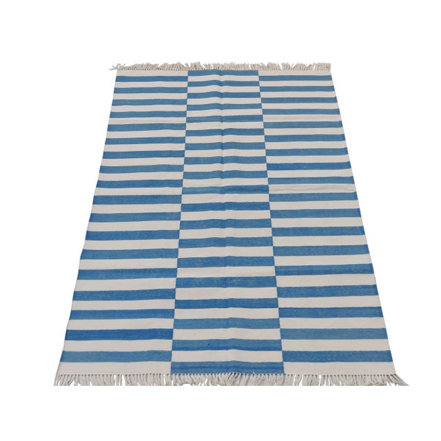 Not Yet Made - Made To Order Handmade Cotton Striped Rug, Sky Blue And White 8'x10' For Sale - Image 5 of 6