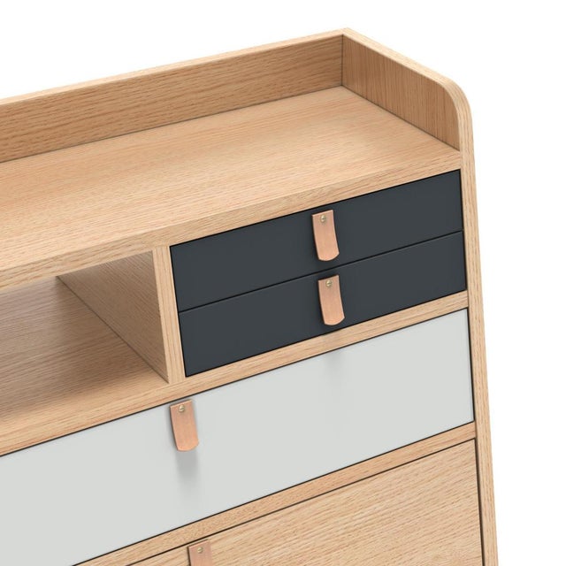 Contemporary Slate Grey Drawers Gaston Floating Writing Desk in Natural Oak by Harto For Sale - Image 3 of 6