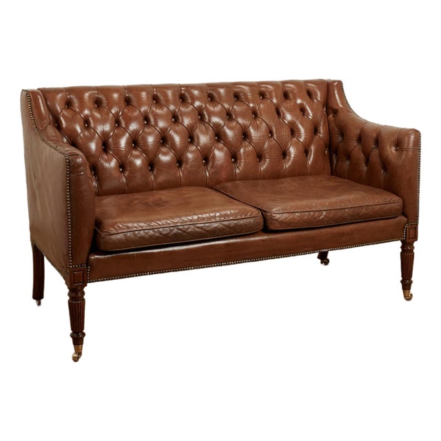 Antique English Leather Sofa or Settee For Sale