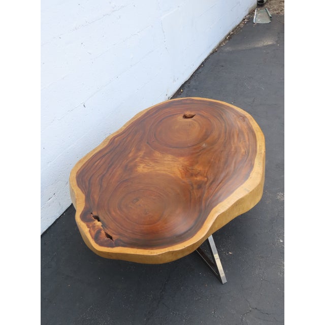 Late 20th Century Rustic Natural Live Edge Wood Tree Slice Side Large Coffee Table 6891 For Sale - Image 5 of 18