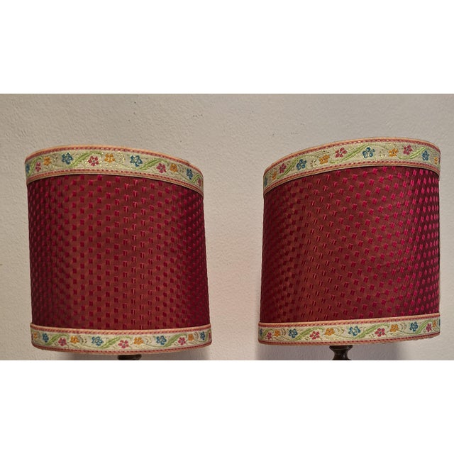 Vintage Table Lamps with Figurative Brass Base and Handmade Fabric Shade, 1960s, Set of 2 For Sale - Image 10 of 12
