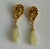Vintage Shell Drop Earrings Jade Green Stone Teardrop Gold Tone Seashell Pierced Post For Sale - Image 6 of 9