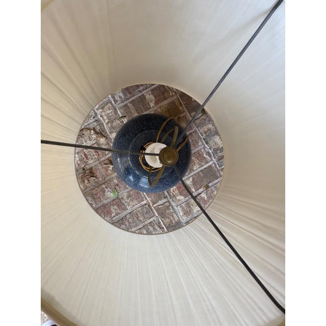 Blue Vintage Alys Textured Blue Ceramic Table Lamp With Brass Base, 1970s Mid-Century Modern For Sale - Image 8 of 10