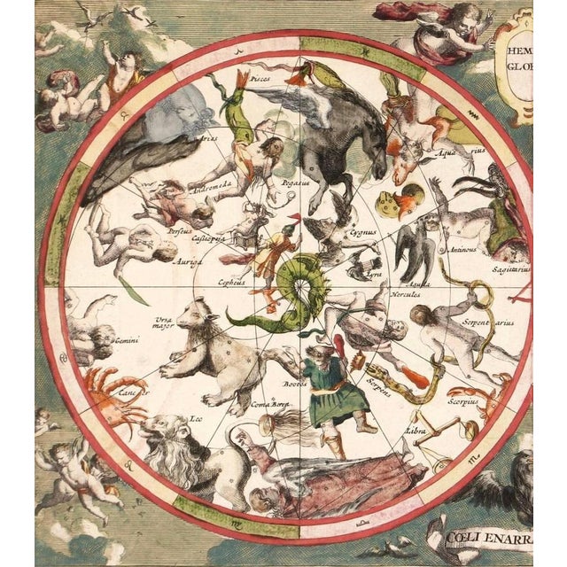 Antique Celestial Zodiac Map with Stars and Hemel Globe, 1720 For Sale - Image 3 of 10