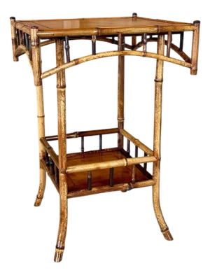 Early 20th Century English Bamboo & Leather-Top Side Table
