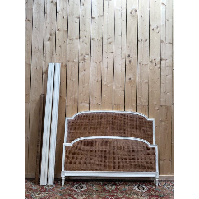 Wood Louis XVI Style Double Headboard in Lacquered Wood & Rattan Caning, 1890s For Sale - Image 7 of 7