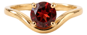 Natural Red Garnet Curved Ring • 18k Gold Plated Wave Stacking Solitaire Band • January Birthstone Ring Us 7