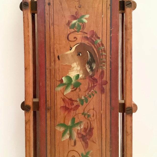 American Antique Sled With Hand Painted Dog For Sale - Image 3 of 8