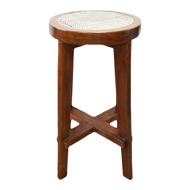 Vintage Pierre Jeanneret Caned Teak Bar Stool from Chandigarh, India For Sale