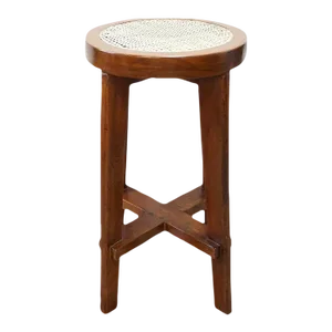Vintage Pierre Jeanneret Caned Teak Bar Stool from Chandigarh, India