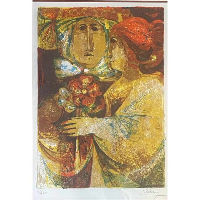 1960s Couple Aux Fleurs Sunol Alvar Original Color Lithograph Hand Signed Cubism Art For Sale - Image 5 of 8