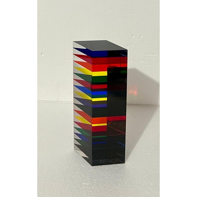 Vasa Velizar Mihich, Hand Signed Dated 2001 Colorful Acrylic Vasa Laminated Lucite Triangle Sculpture, 2001 For Sale - Image 11 of 18