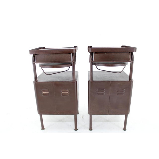 Metal Industrial Nightstands with Pull Out Table, Former Czechoslovakia, 1940s, Set of 2 For Sale - Image 7 of 16