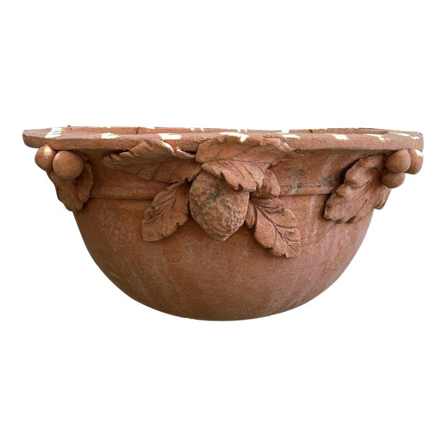 Italian Tuscan Terracotta Wall Pocket Vase With Lemon and Grapes For Sale