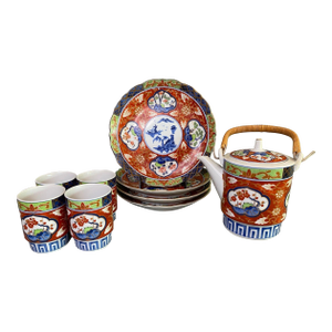 Vintage Mid-Century Takahashi Japan Imari-Style Porcelain Tea Set – 9 Pieces