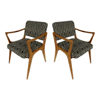 Reupholstered Mid-Century Modern Armchairs - A Pair For Sale