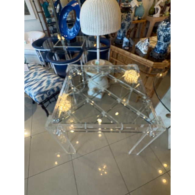 Charles Hollis Jones Vintage Lucite Lattice Glass Top Peg Game or Dining Table For Sale - Image 10 of 11