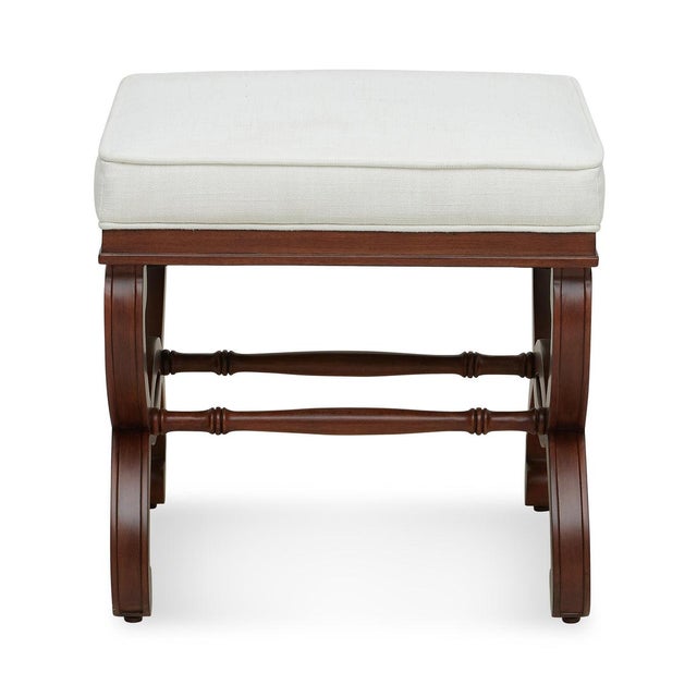 Transitional Bunny Williams Home Charlottesville Stool in Mahogany with Cream Linen Upholstery For Sale - Image 3 of 5