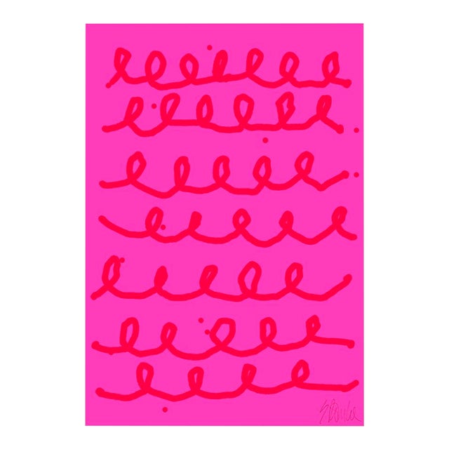 Bumpy Train Ride Red on Pink Fine Art Print 29" X 41" by Liz Roache For Sale